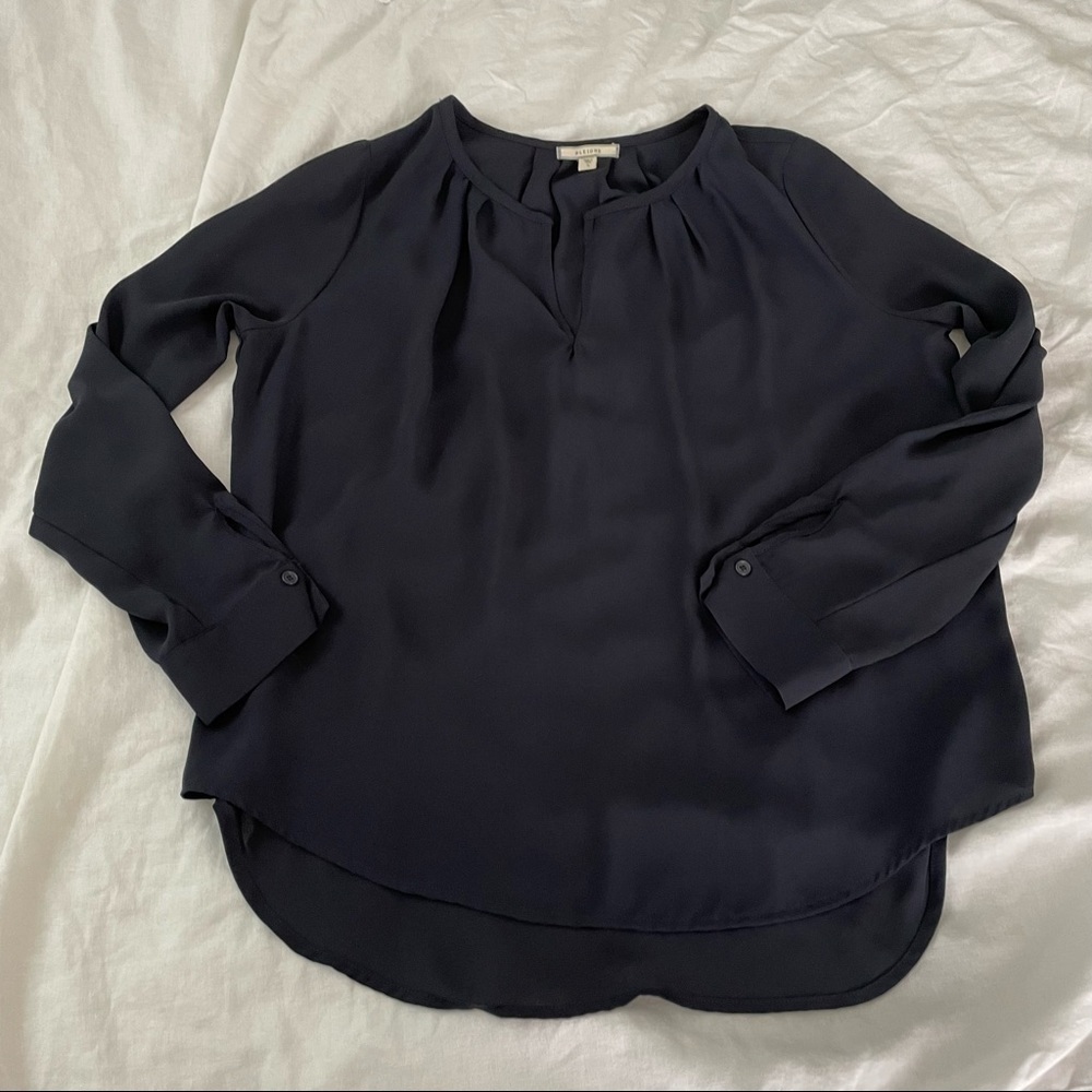 Pleione SMALL Black Roll Sleeve high/low Blouse Long sleeve